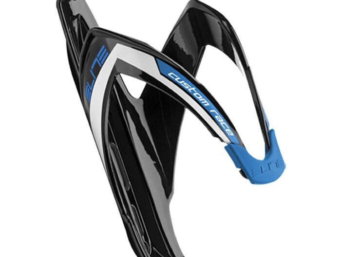 Elite Custom Race Composite Bottle Cage – Gloss Black/Blue Graphic