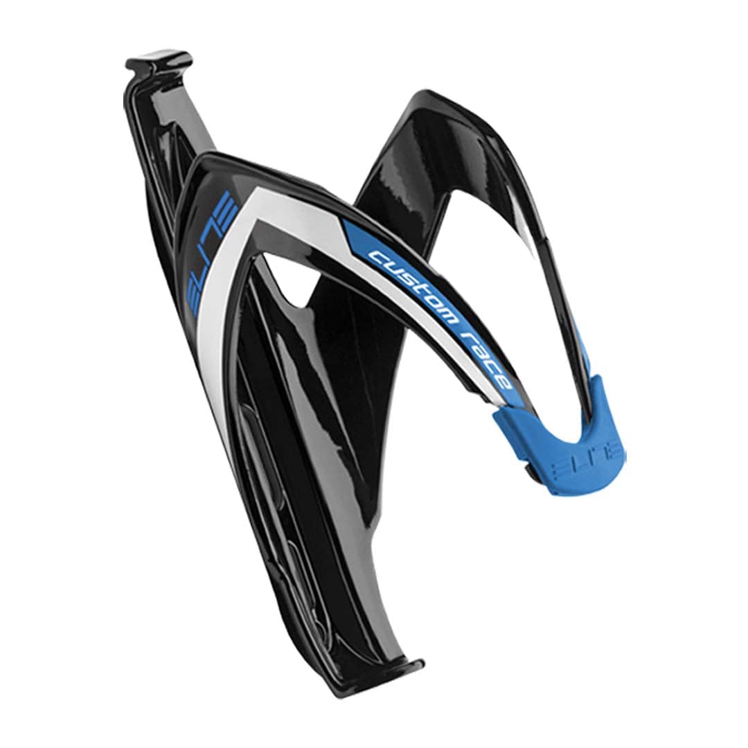 Elite Custom Race Composite Bottle Cage – Gloss Black/Blue Graphic