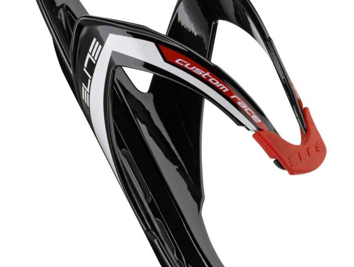 Elite Custom Race Composite Bottle Cage – Gloss Black/Red Graphic