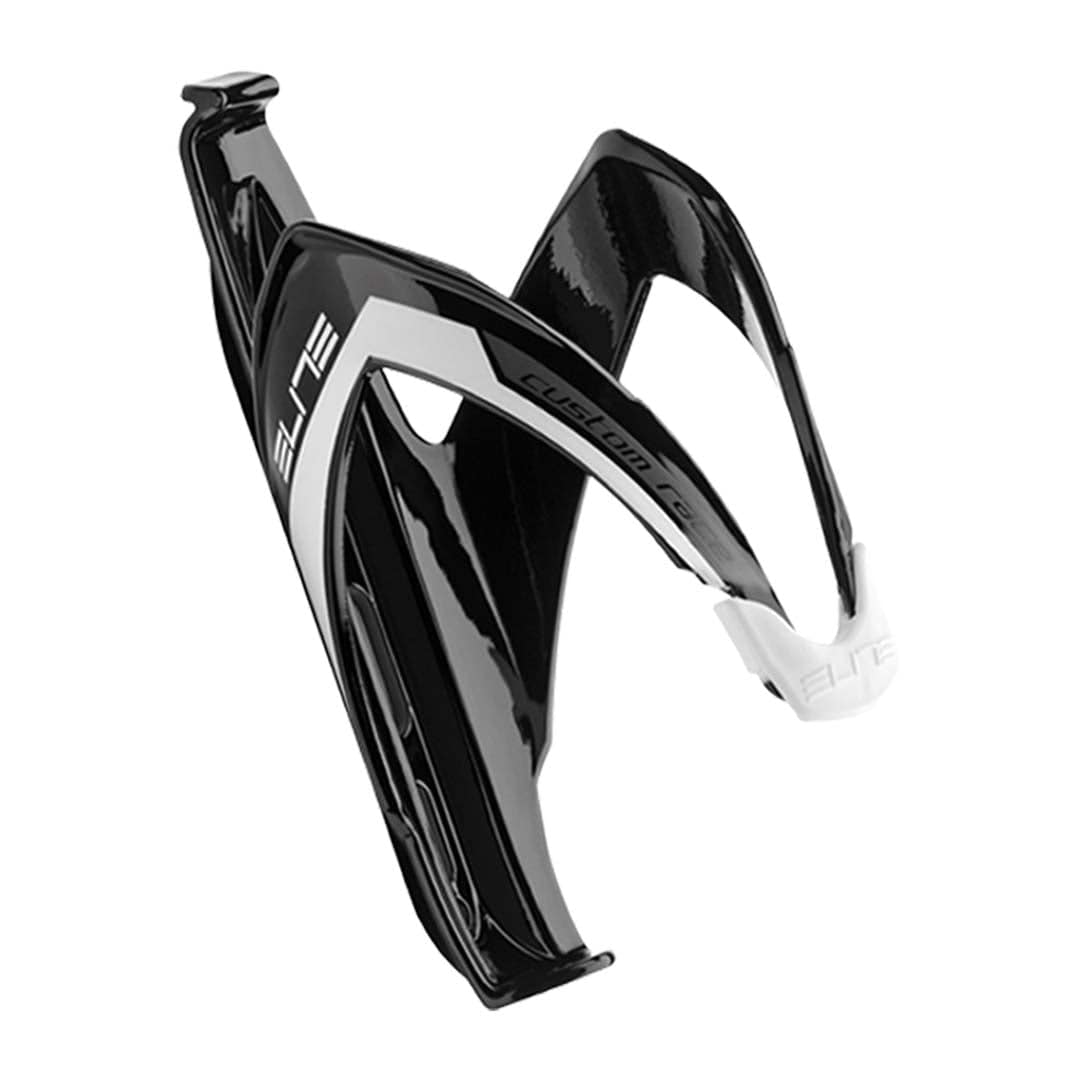 Elite Custom Race Composite Bottle Cage – Gloss Black/White Graphic